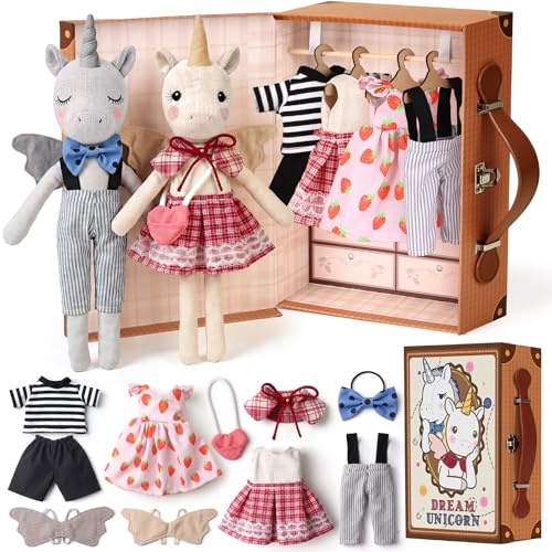 36cm Portable Unicorn Plush Dress up Doll with Suitcase Gifts for Girls
