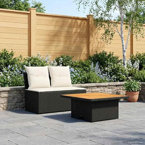 IKAYAA Gartensofa 2 Sitzer mit Höhenverstellbarer Gartentisch Balkon Couch Lounge Kleinen Balkonmöbel Rattansofa 2 Sitzer Balkon Lounge Klein Gartencouch Polyrattan
