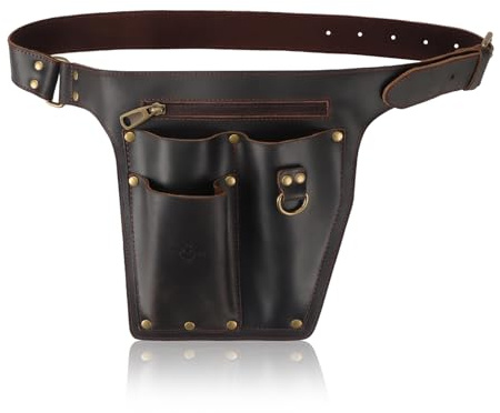Werkzeuggürtel aus Leder, Werkzeugtasche, verstellbarer Taillenumfang | Gartenwerkzeuggürtel mit 4 Taschen, verstellbarer Taillenumfang bis zu 112 cm. Ideal für Gartenarbeit und Heimwerkerprojekte.