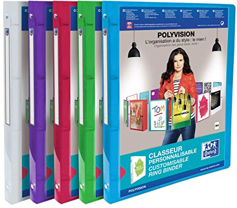 Oxford Ringbuch A4, polyvision, 4 Ringe, 2 cm Rücken, 5 Farben, 12 Stück