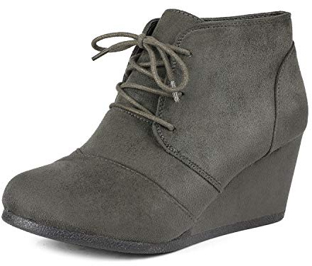 DREAM PAIRS TOMSON Women's Casual Fashion Outdoor Lace Up Low Wedge Heel Booties Shoes grey 8.5 B(M) US