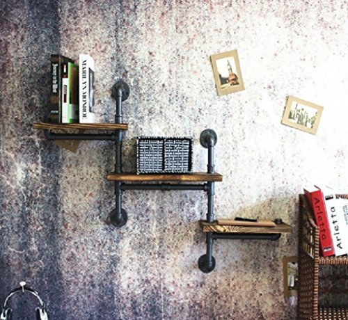 GJbgj Wandhalterung Regal Wand-Dekoration-Zahnstange LOFT industrieller Wind-Retro- Eisen-Eisen-Rohr-Ständer Regal-Regal-bildenes altes festes hölzernes Regal-Wand-Einfassung Wandregale