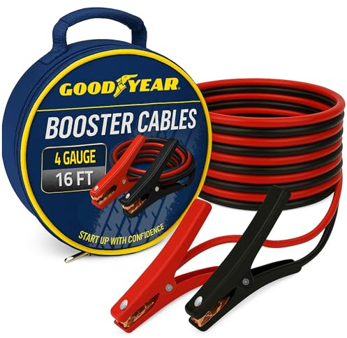 Goodyear GY1069 Cables de puente de alta resistencia 16 pies de largo calibre 4 grueso elevador de emergencia funda de transporte incluida Compatible con todos los vehículos Contactos de cobre