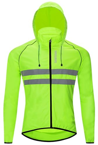 WOSAWE Giacche con cappuccio Uomo Ciclismo Leggero Impermeabile Moto Vento Cappotto Riflettente Corsa Alpinismo Abbigliamento Sportivo(Verde L)