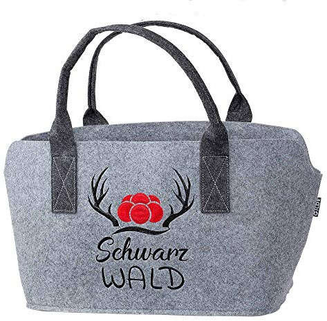 GILDE Filztasche mit Schwarzwald Logo als Einkaufstasche/Holztasche/Strandtasche – reißfest & trägt viel Gewicht – polstert Ihre Einkäufe sicher ab und besitzt viel Stauraum (Schwarzwald Hellgrau)