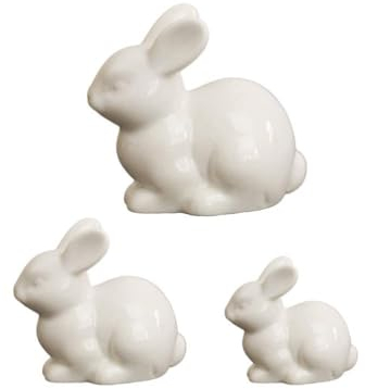 Ceramic Easter Bunny Figurines, 3pcs Mini White Rabbit Ornaments Porcelain Bunny Statue Spring Easter Table Decoration Centerpiece Rabbit Fairy Garden Ornament for Home Office Kids Room