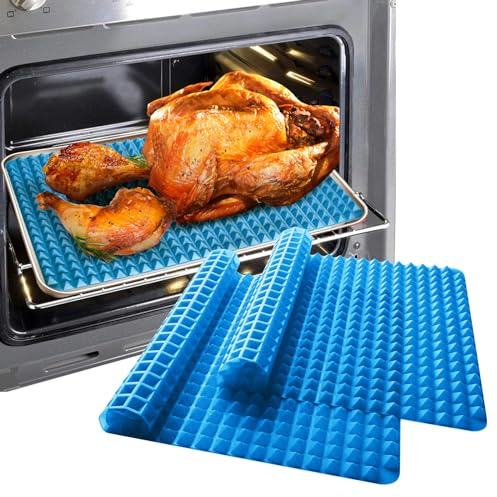 FINGER TEN Silicone Pyramid Baking Sheet Oven Mat (2 PCS, Blue) | Pyramid Texture for Even Heat Circulation, Non Stick Silicone Easy Food Release, Heat Resistant, Reusable Healthy Cooking Mat