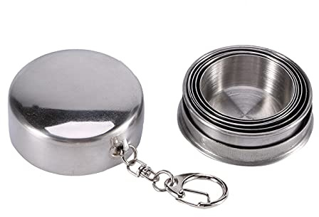 BORDSTRACT Faltbarer Trinkbecher, Edelstahl Camping Utensil mit Schlüsselring für Camping Wandern Bergsteigen(S)