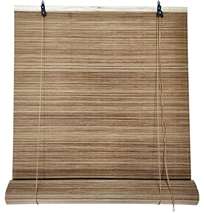 Estores de Bambú Cortina de Madera Natural Reforzado | Persiana Enrollable para Ventanas Reforzado para Interior y Exterior (90 x 200 cm, Marron Oscuro)