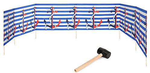 Garronda Strand Windschutz Sichtschutz 8m lang Plus Gummihammer GAEX001 (Streifen/Anker, 8 m)