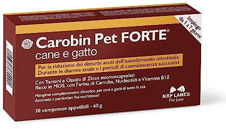 NBF Lanes | Carobin Pet Forte Cane Gatto, 30 Compresse Appetibili, Riduzione Disturbi Acuti dell’Assorbimento Intestinale, Diarree Acute, Convalescenza