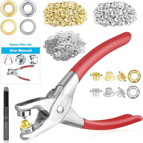 803Pcs Grommet Eyelet Pliers Kit, 1/4 Inch 6mm Metal Eyelets with Washers in Gold and Silver - Hand Press Tool for Leather, Belt, Shoes, Crafts