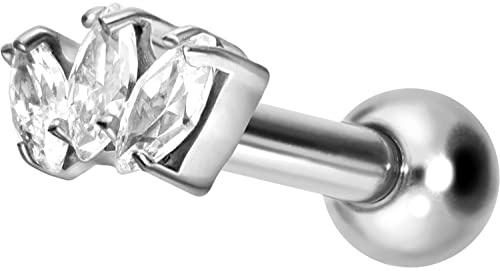 PIERCINGLINE Titan Ohrpiercing mit Innengewinde | 3 KRISTALLTROPFEN | Piercing Ohr Helix Tragus Lobe | Farb & Größenauswahl