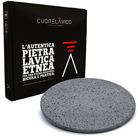 CUORE LAVICO - PIASTRA REFRATTARIA IN PIETRA LAVICA ETNEA TONDA PER PIZZA DIAMETRO 33 CM - SP. 1 CM COMPATIBILE CON FORNO ILLILLO - MADE IN ITALY