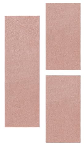 Carpettex Bettumrandung Schlafzimmer 3teilig Kurzflor Teppich Einfarbig Design Rose Bettset:2 mal 80x150 + 1 mal 80x250 - Bettvorleger Schlafzimmer Läufer Set Weicher Bettumrandung Teppich
