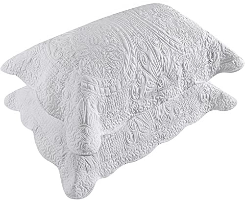 BOSOWOS Lot de 2 taies d'oreiller standard matelassées ultra douces et respirantes pour dormir, housses de coussin décoratives en microfibre avec fermeture à rabat - Blanc 50,8 x 66 cm