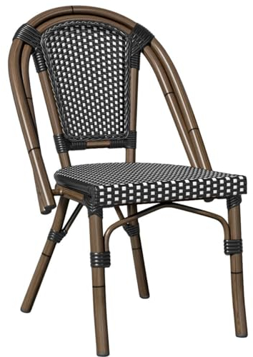 GGMMÖBEL 4er-Set Kreta | Französischer Rattanstuhl | Schwarz & Weiß | Rattan/Bambus | Stapelbar | Bistro Rattanstuhl, Gastro Rattanstuhl, Outdoor Rattanstuhl, Terrassen Rattanstuhl