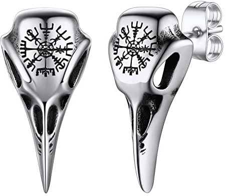 FaithHeart Boucles d'oreilles Homme Viking Crâne de Corbeau, Clous d’oreille Clou et Puces Vikings Nordique Acier Inoxydable/Or/Noir,Bijoux Gothique Biker