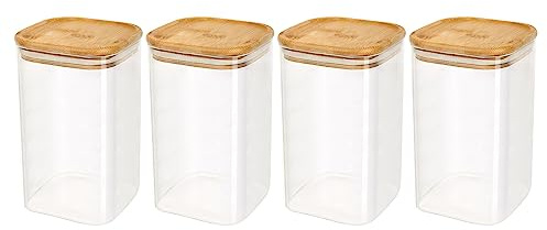 Schramm® 4 oder 5 Stück Vorratsgläser Set eckig mit Bambus Deckel in 6 verschiedenen Größen Vorratsdosen luftdicht Vorratsglas Aufbewahrungsglas, Größe:1200 ml