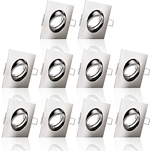 Einbaustrahler MASSIV inkl GU10 Fassung 10er SET Eisen gebürstet Rund Schwenkbar Einbauspot Deckeneinbauleuchte Deckeneinbaustrahler Einbaurahmen Einbauleuchte Einbauring Deckeneinbaurahmen 402A