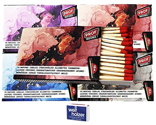 jameitop® 🔥 280 Stück XL Streichhölzer = 4 X 70er Packungen 10cm mit Universum/Orakel Deko Design Streichhölzer Zündhölzer + 1 Pack Welthölzer