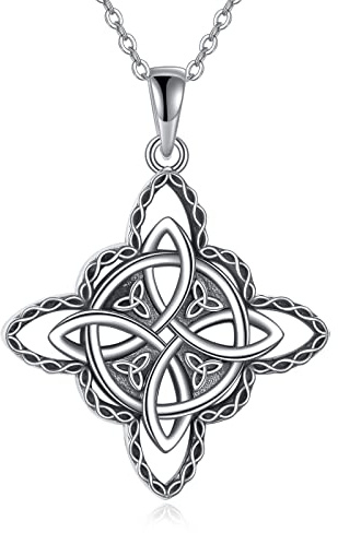 VONALA Collana con nodo delle streghe, in argento Sterling, con nodo celtico a quattro angoli, con ciondolo a forma di nodo celtico irlandese, Argento sterling, Nessuna pietra preziosa