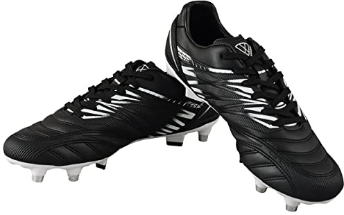 Vizari Valencia SG Outdoor - Botas de fútbol para hombre con fondo suave para superficies de juego suaves o húmedas y campos, negro y blanco, 40.5 EU