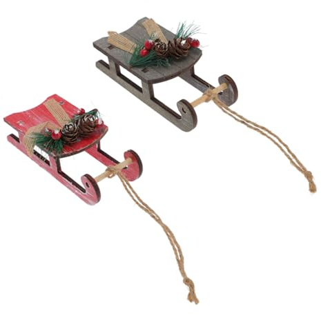 GOOHOCHY 2 Stück Holz Schlitten Ornament Kreative Weihnachtsschlitten Deko Zum Aufhängen Für Party Und Festdekorationen