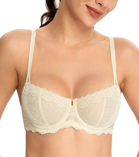 DotVol Spets-balkongbehå för kvinnor, push-up, obstoppade underkläder, konvertibel multiway-bh, stora storlekar, Beige, 70B