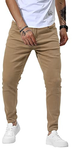 Woenzaia Mens Slim Fit Skinny Jeans Casual Stretch Khaki Denim Pants Lightweight Tapered Jean(28)