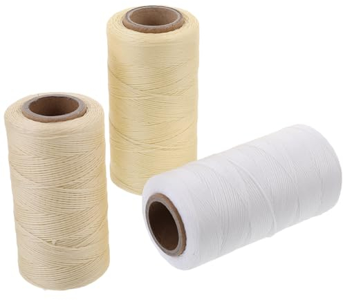 Tofficu 3stücke Flache Wachsschnur Leder-nähfaden Handnähschnur Für Basteln Diy-lederwerkzeuge Nähen Leder Weiß Beige
