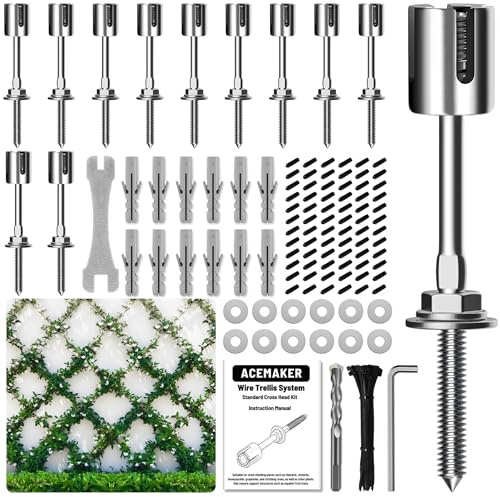 Acemaker Wire Trellis for Climbing Plants Outdoor, 12 pcs Wall Wire Trellis Kit, T316 Stainless Steel Wall Trellis Kit Espalier Cable Trellis System (Hubs Only, Without Cable)