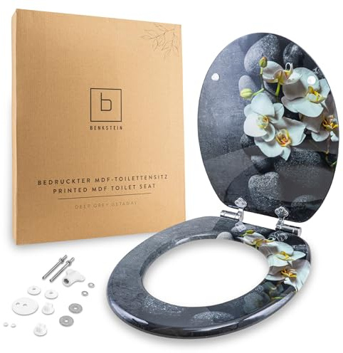 Benkstein® Toilettendeckel mit Absenkautomatik Deep Grey Getaway – antibakterieller WC Sitz – Quick-Release zur einfachen Reinigung – einfache Montage – Duroplast – abnehmbar – bis 150 kg belastbar