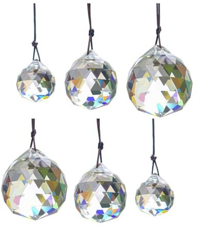 Naisfei 6 Pezzi Acchiappa-Sole in Cristallo, Prisma a sfera di vetro, Sfera di cristallo, Acchiappasole da Appendere, Cristalli per finestre da appendere,Prisma di cristallo(20/30/40 mm)