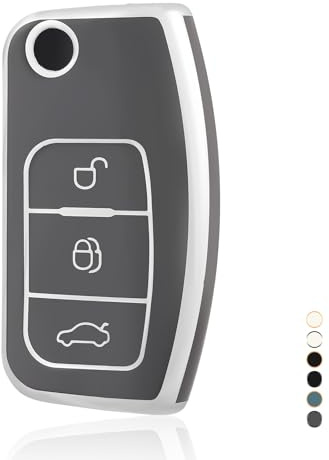 OFF WE GO Autoschlüssel Hülle Schlüsselhülle Cover für Ford Focus Fiesta Galaxy Kuga C-Max S-Max Mondeo MK4 Schlüsselcover Schlüssel Schutz Gehäuse Schlüssel Hülle, Grau Silber