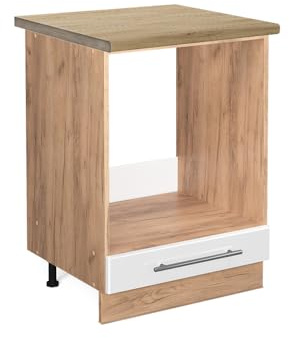 Vicco Herdumbauschrank Fame-Line, Weiß Hochglanz, 60 cm | MDF-Front · AP Eiche inkl. · Höhenverstellbare Füße · Metallgriffe · Einfache Integration ✓