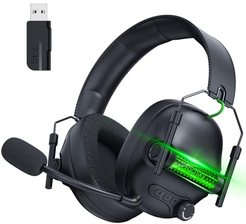 Fachixy FC400 Casque de Jeu sans Fil pour PC, PS5, PS4 - sans Perte 2,4 GHz et Bluetooth - Batterie 50 Heures, Pilotes 50 mm, pour Mac, Nintendo Switch, lumières RVB sympas, Audio Spatial - Noir