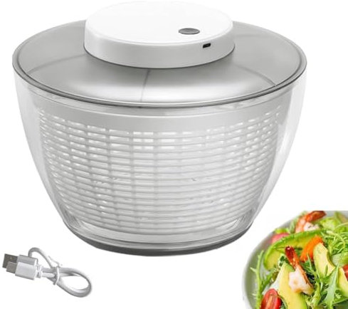 Small Salad Spinner, 4.75L Clear Plastic Salad Spinner, BPA Free, Electric Salad Spinner with Clear Serving Bowl, Colander Basket, Easy Drain System and Non-slip Base, 24.4X24.4x18.5 CM