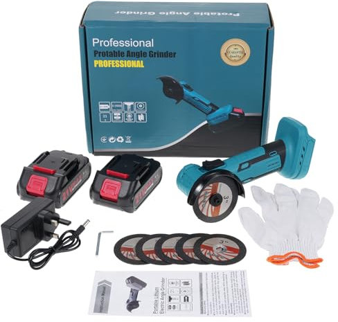 21V Cordless Angle Grinder Kit with 19000 RPM Brushless Electric Motor Power Angle Grinder Tools with 2 x 1300mAh Battery Charger for Cutting Griding Polishing