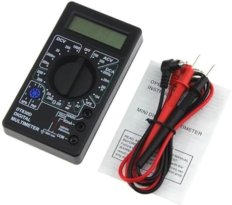DT830D - Mini multímetro digital voltímetro probador de voltaje, amperímetro de CA CC, medidor de potencia con sonda de plomo zumbador