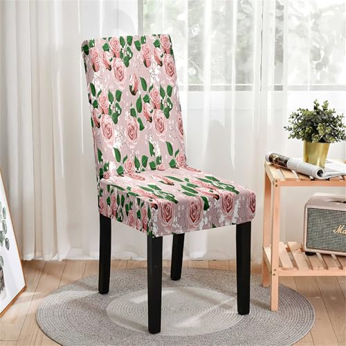 Hiseng Stuhlhussen, Rosen zum Valentinstag Stretch Universale Stuhlbezug, Abnehmbare Waschbar Hussen für Stühle, Stuhlbezüge für Hotel, Restaurant, Küche, Partys Deko (Rose 6,8 Stücke)