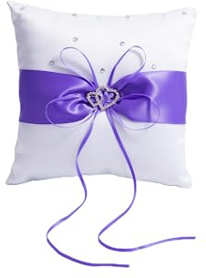 YuXinCat Ringkissen Hochzeit, Elegantes Design Mit Doppelten Herzen Und Strasssteinen, Ring Kissen für Hochzeit, Hochzeitsringkissen, aus Polyesterstoff mit Handwäsche, 20cm × 20cm (Purple)