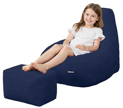 COMAX Kids Bean Bag Chair, Toddler Beanbag Chairs for Kids with Ottoman for Boys and Girls, Corduroy Couch Lounge with Filler Included, Floor Children Sofa Comfy for Reading and Classroom, Navy