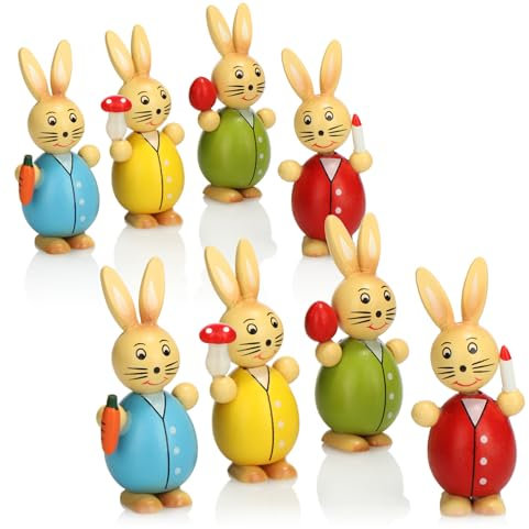 com-four® 8X Deko-Osterhase aus Holz - 8cm - Aufsteller zum Frühling und zur Osterdekoration - Holz-Hase in bunten Farben - Holzfiguren für Ostern (8X Hase bunt)