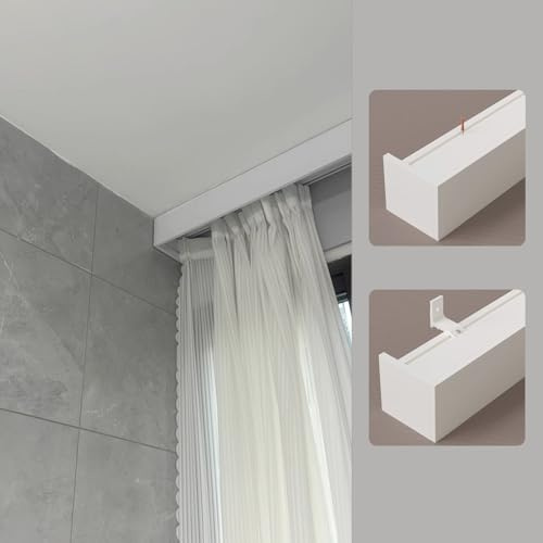 Individuell anpassbare Länge für Decken-/Wandmontage mit Schienenvorhang mit 3-in-1-Panelbox, Einzelschiene und Querbehang – Vorhangvolant für einen stilvollen Look (Wandmontage, 4 m/12 Fuß)