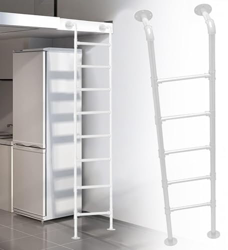 Escalera de metal blanco ajustable de 100 a 300 cm, perfecta para literas, caravanas, apartamentos, ahorro de espacio, duradera y elegante escalera de escape