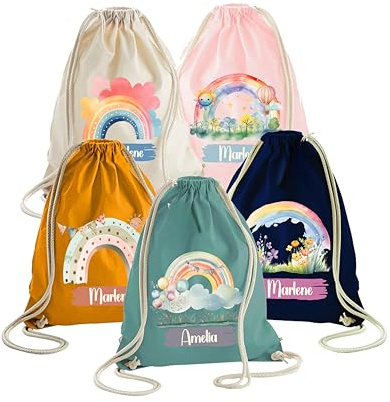 wolga-kreativ Turnbeutel mit Namen– Jutebeutel Kinder Baumwolle mit Kordelzug – Sportbeutel Kinder personalisiert – Wechselbeutel & Schwimmtasche