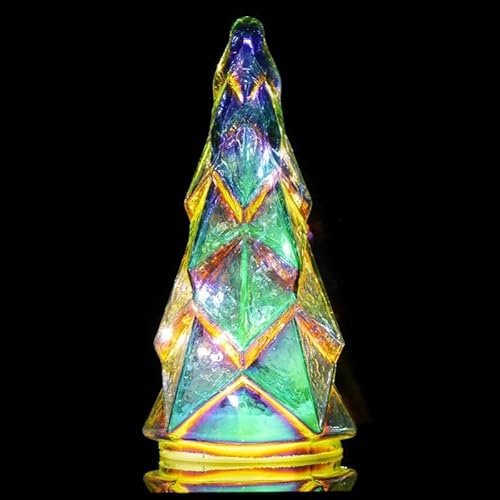 8 Inches Tabletop Christmas Tree Table Light with Timer – Mercury Glass LED Lighted Holiday Decoration for Table, Mantel, Fireplace, Entryway, Battery Powered (Blue Green)