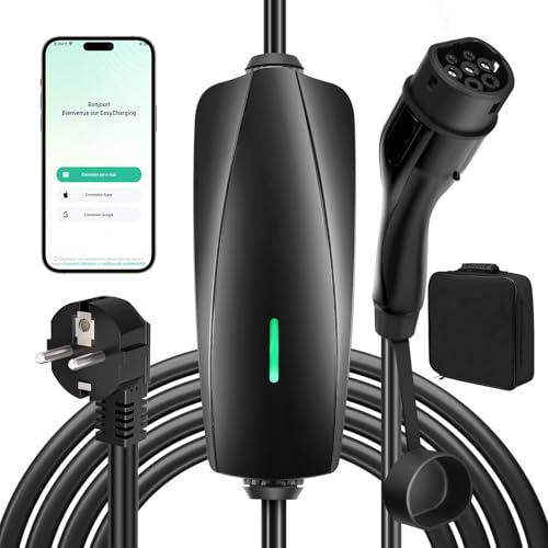 EVJUICION 8 Metri Caricabatteria da Auto Elettrico APP Confeuille 3,68kW | 6A-16A | 0-12H Programmato Caricabatterie EV Tipo 2 con Indicatore LED, Domestico Cavo Ricarica Auto Elettrico Portabilità