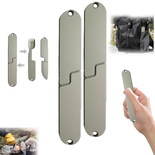 2 in 1 Camping Eating Utensils Set, Respectivem Portable Detachable Knife Spork Cutlery Set, Pocket Cooking Fork Spoon Tool, Multifunction Travel Utensil Silverware Flatware for Hiking (2PCS)